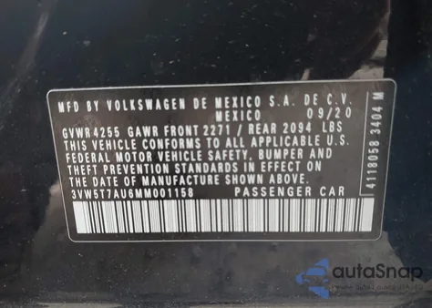 2021 Volkswagen Golf Gti 2.0T Autobahn/2.0T S/2.0T Se z USA, uszkodzony, nr VIN 3VW5T7AU6MM001158